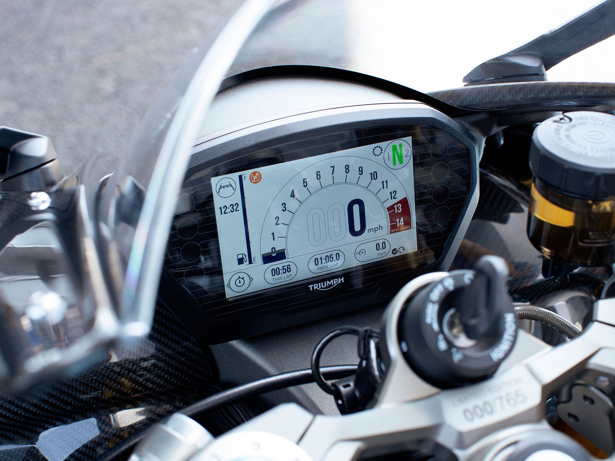 The Daytona Moto2 765 Limited Edition is graced with a color TFT display. It's angled a tad low and it could be brighter during daytime rides.