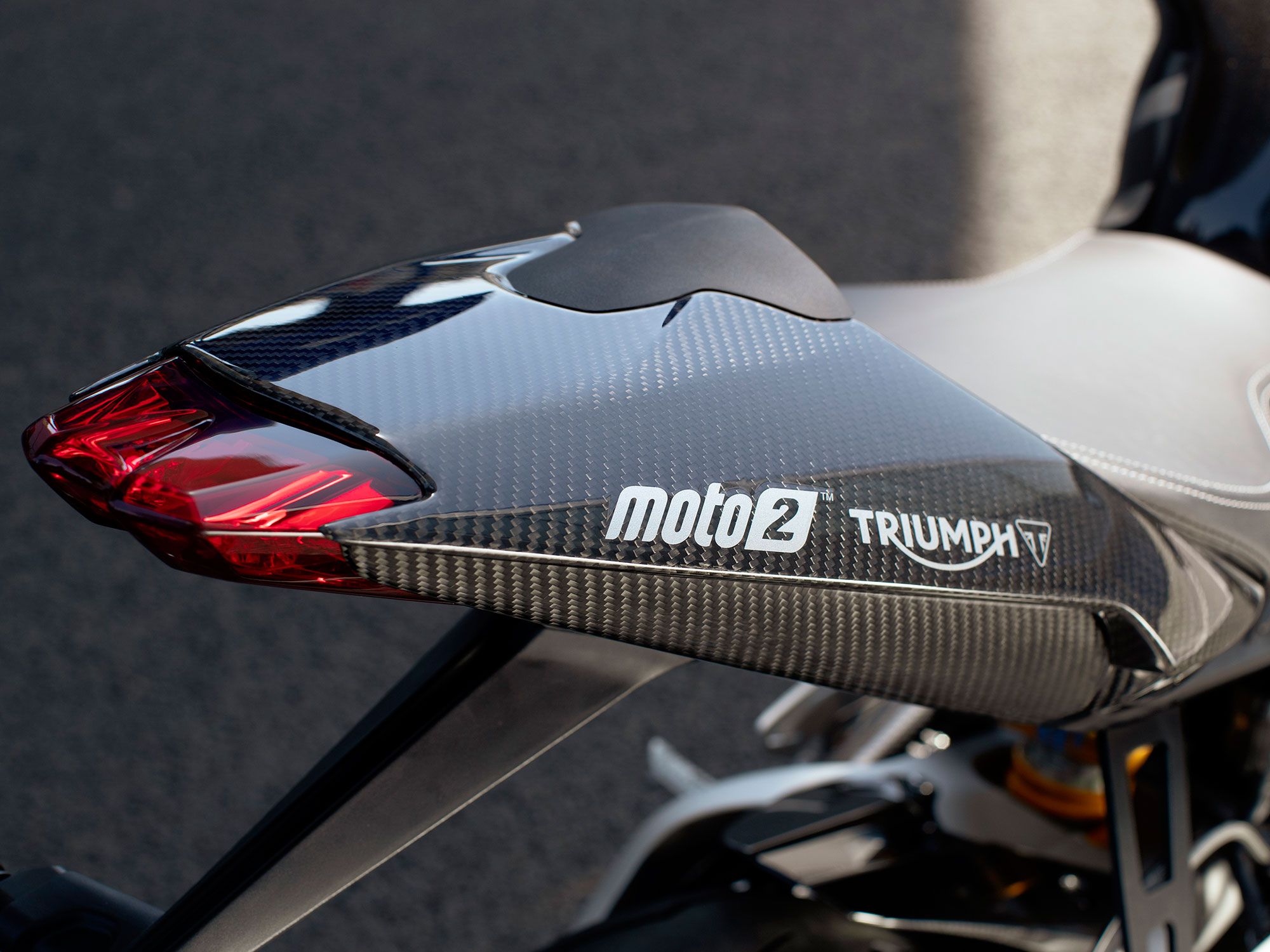 This Triumph Moto2 replica benefits from full carbon fiber body work that not only looks awesome but reduces its curb weight to around 410-pounds with fuel.