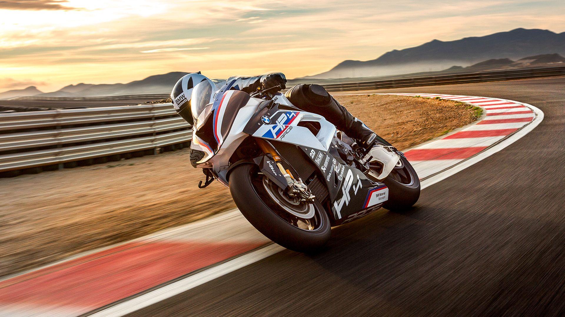 BMW S1000RR HP Race Edition on track at sunset