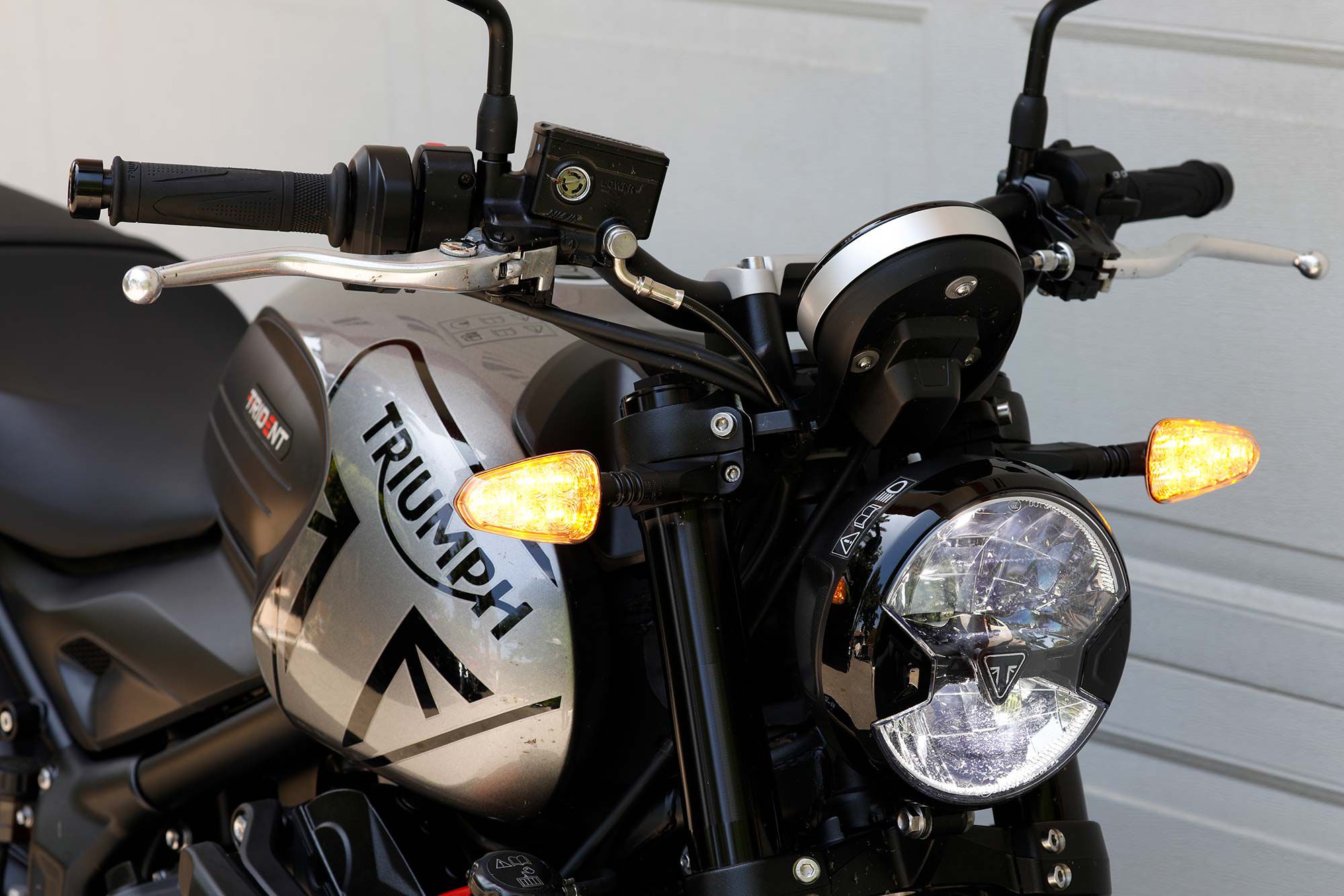 Crisp LED lighting helps the Trident rider stand out on the road.