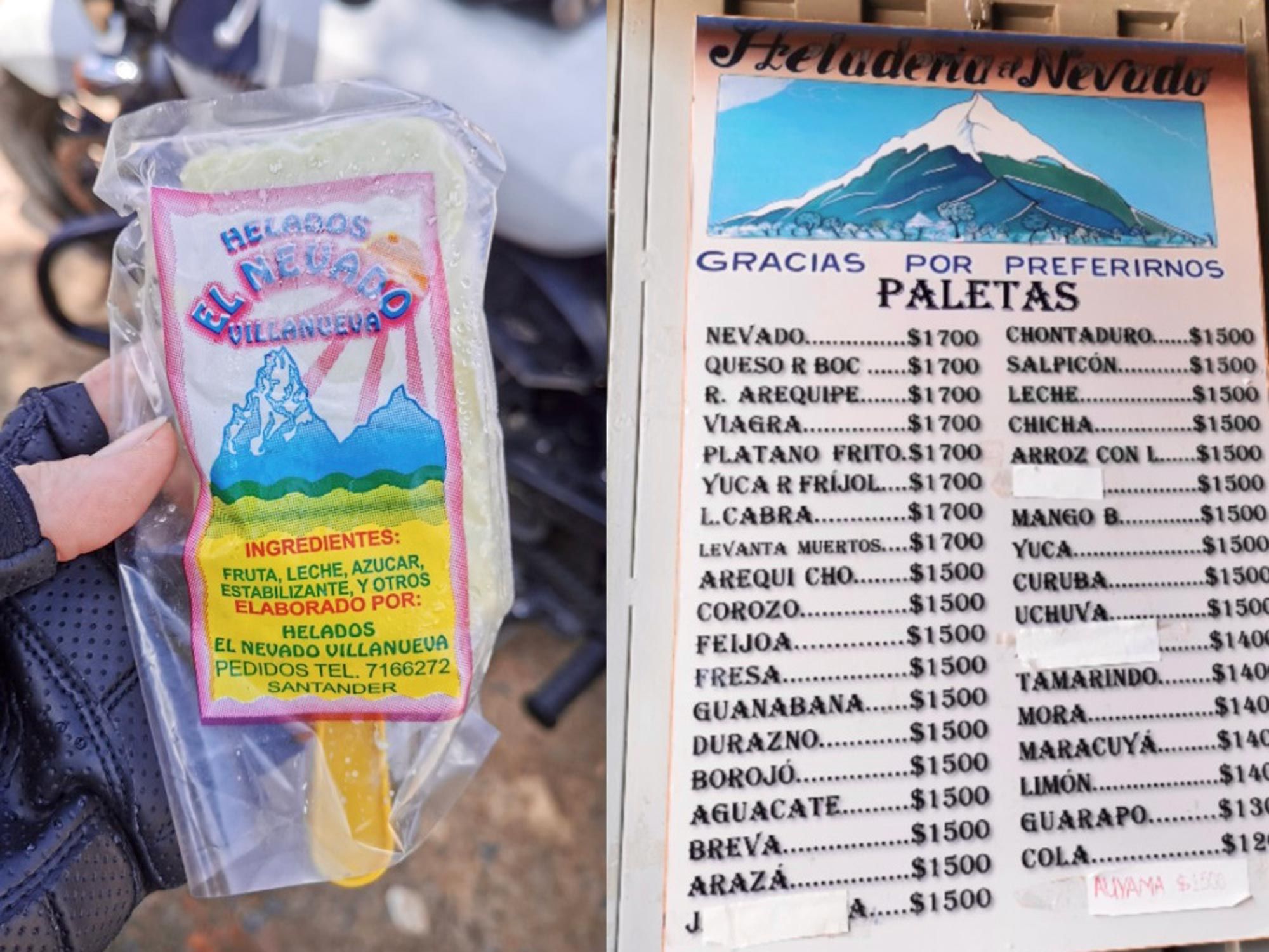 The famed Helados El Nevado of Villanueva. I did not elect to try the Viagra or Levanta Muertos (dead-raiser) flavors. Prices are in Colombian Pesos, so at time of writing, the most expensive ones are less than 50 cents USD.