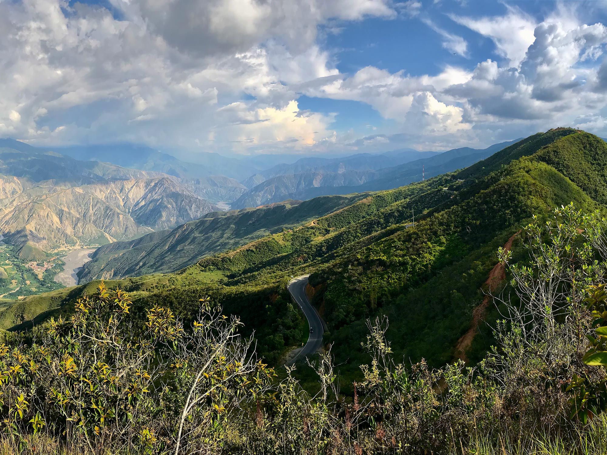 The Chicamocha Canyon road meanders along the river before climbing atop the ridgeline of one of the world’s largest canyons.