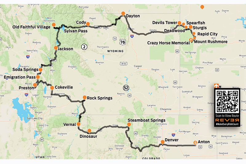 Favorite Ride Rockies to Mount Rushmore REVER map