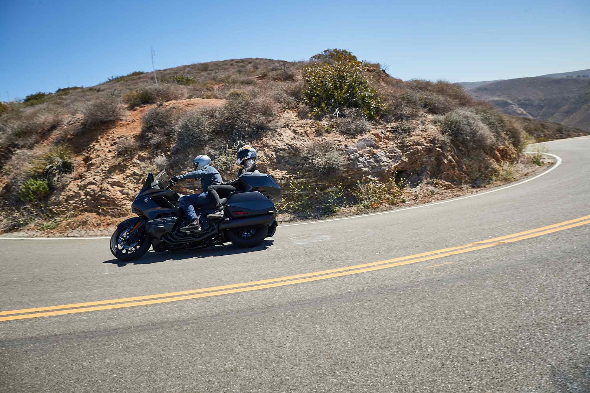 Despite weighing 839 pounds with a full tank of fuel, the Gold Wing feels 100s of pounds lighter with wheels in motion.