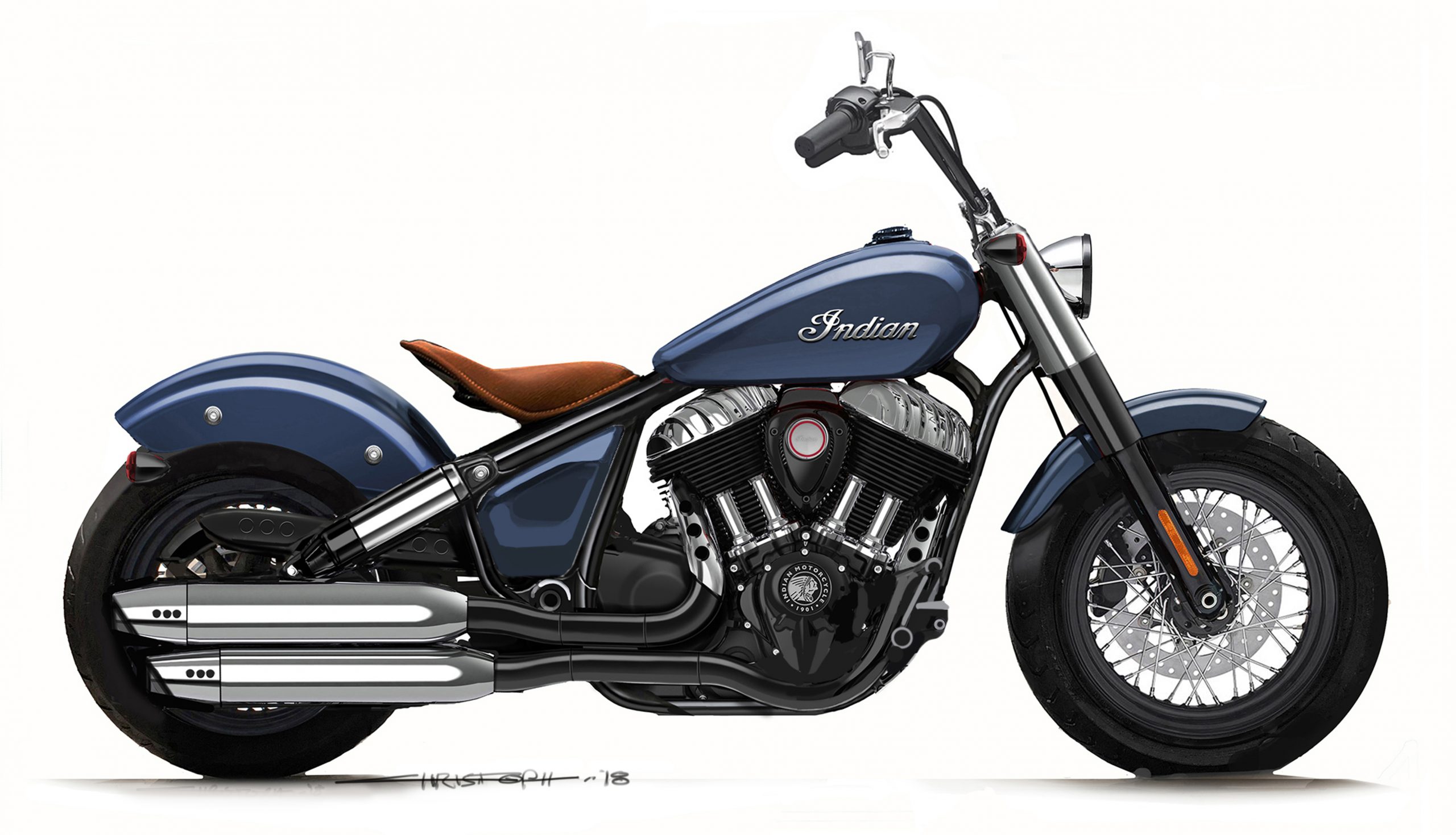 A design drawing of Indian's new 2021 Chief Bobber Motorcycle