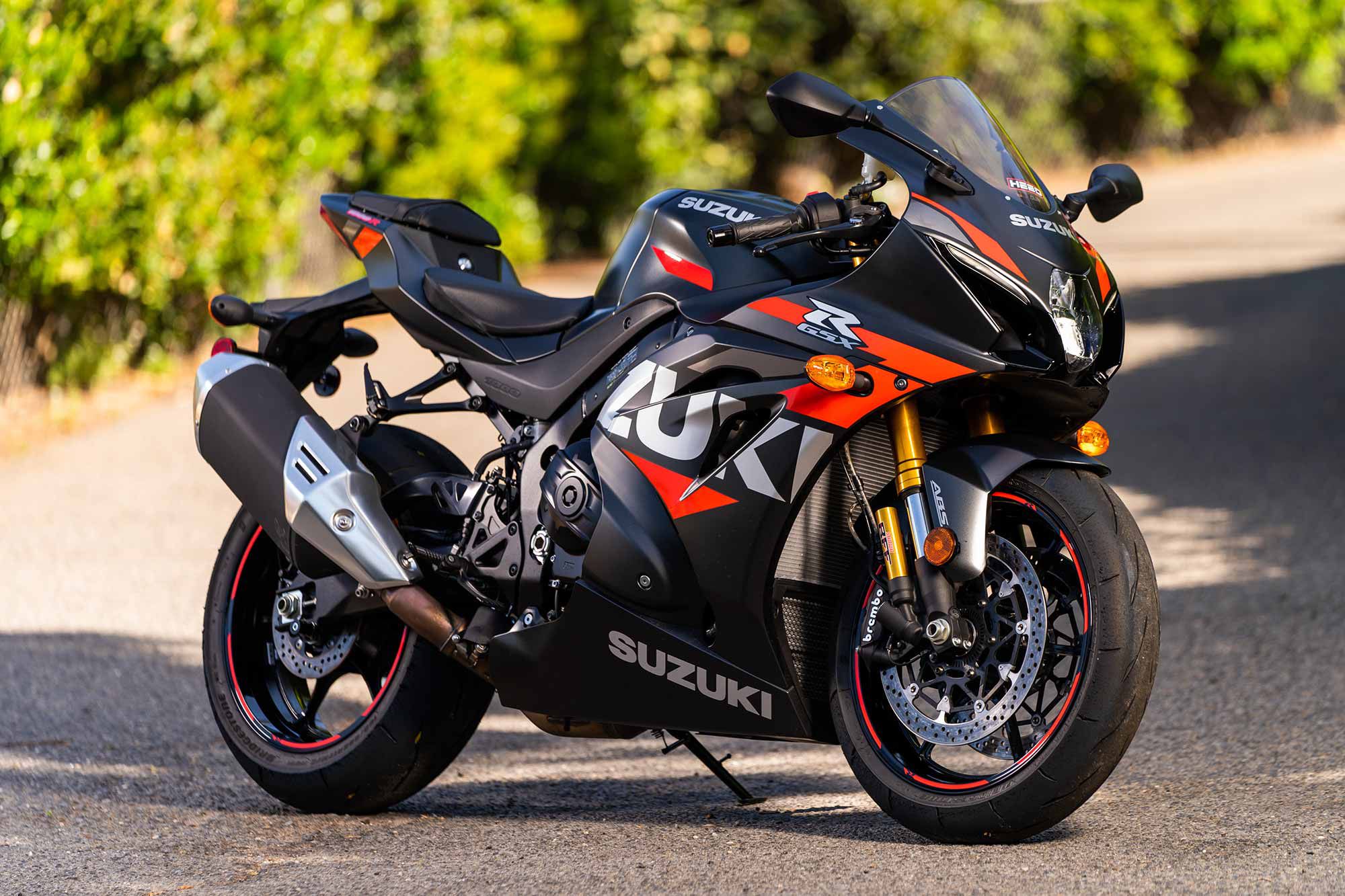 We love the livery and color combination of the 2021 GSX-R1000R. It looks clean, yet makes a racy statement when parked.