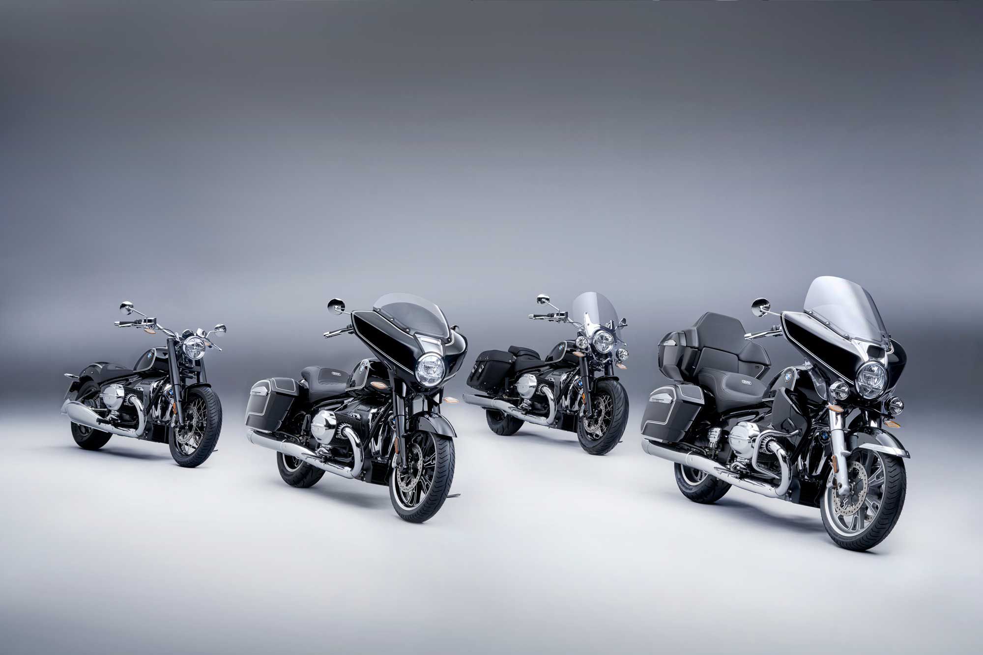 The family of BMW cruiser, including the R 18 and R 18 Classic along with the new R 18 B and R 18 Transcontinental.