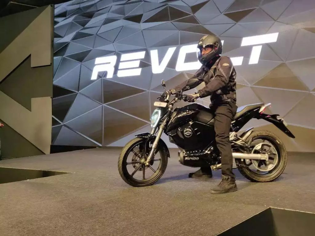 a side view of a motorcycle from Revolt Motors