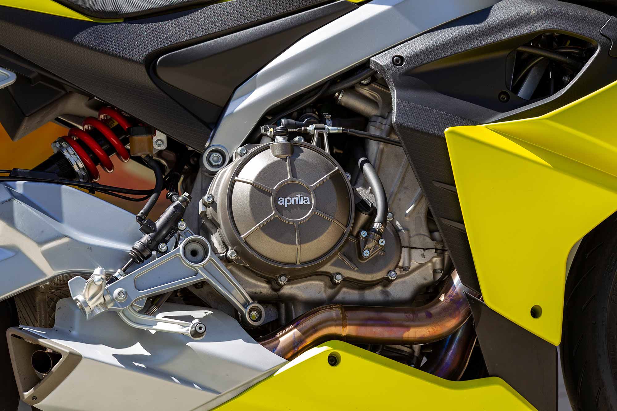 The RS 660 is powered by the same 659cc parallel-twin engine also utilized in Aprilia’s Tuono 660 and Touareg 660. Placed on the <i>Motorcyclist</i> dyno, it ripped out nearly 90 horsepower and 45 pound-feet of torque at the rear wheel.