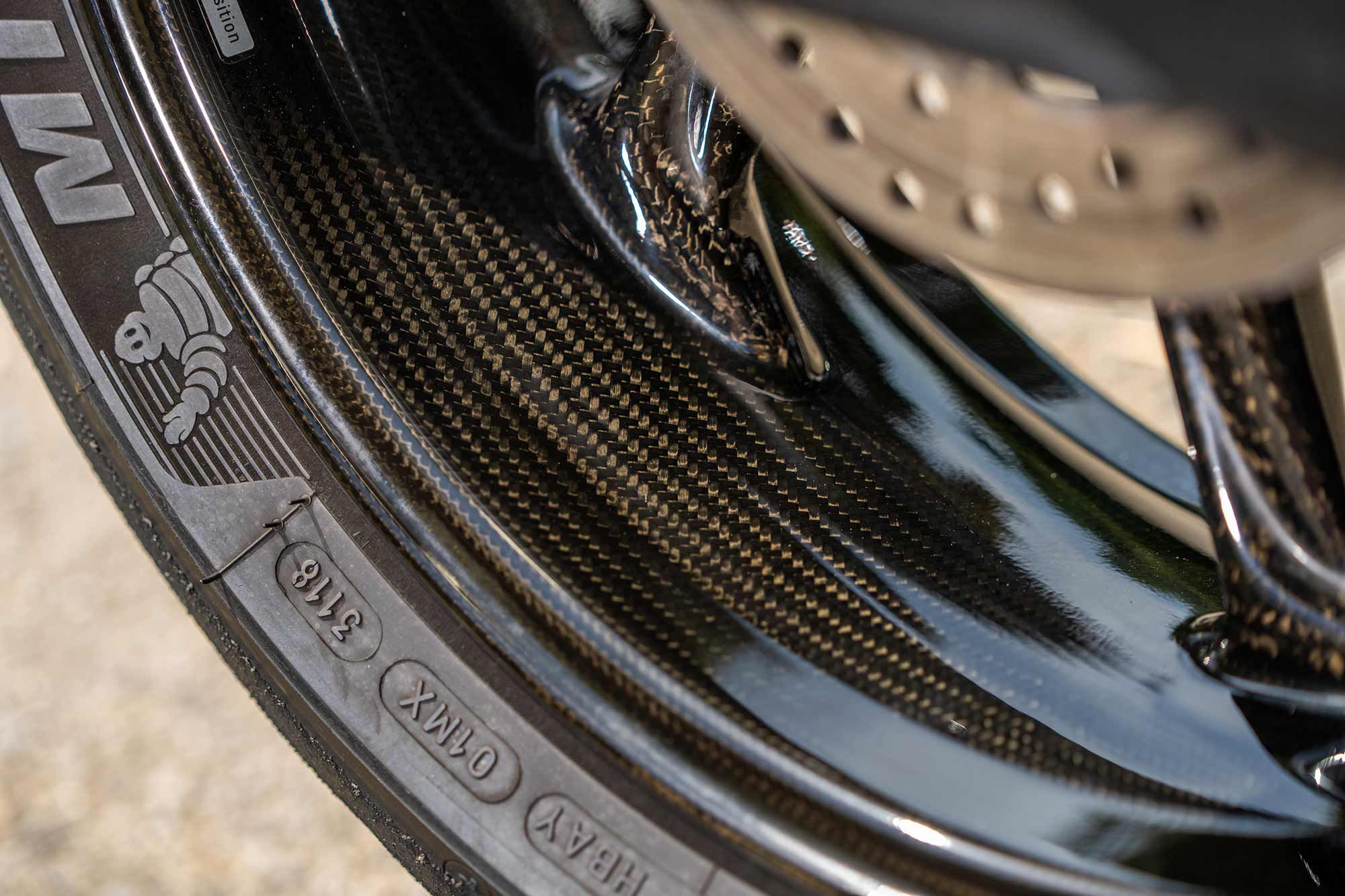 Included in the up-spec $3,750 M package are a set of production carbon fiber wheels.