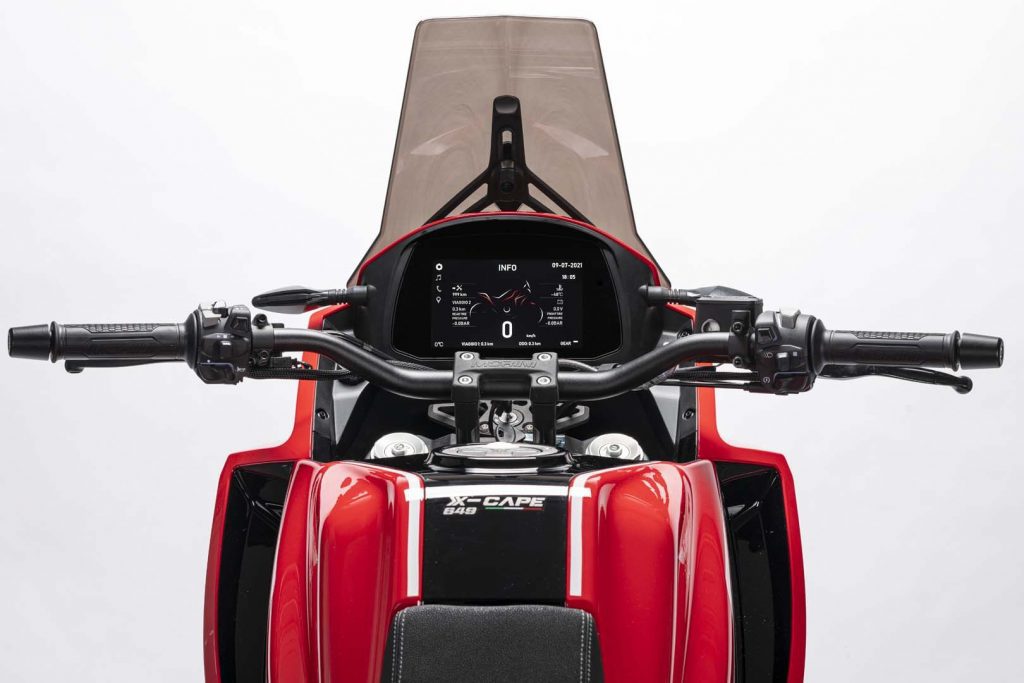 A view of the full-color TFT display on the 2021 Moto Morini X-Cape Adventure Motorbike