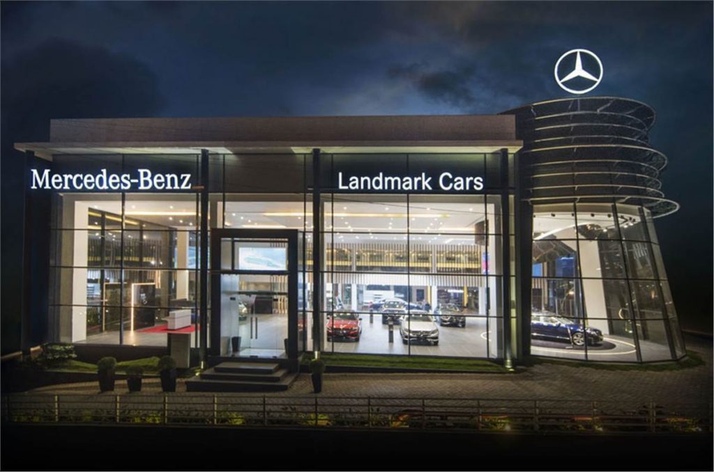 a view of the front of a Mercedes-Benz dealership