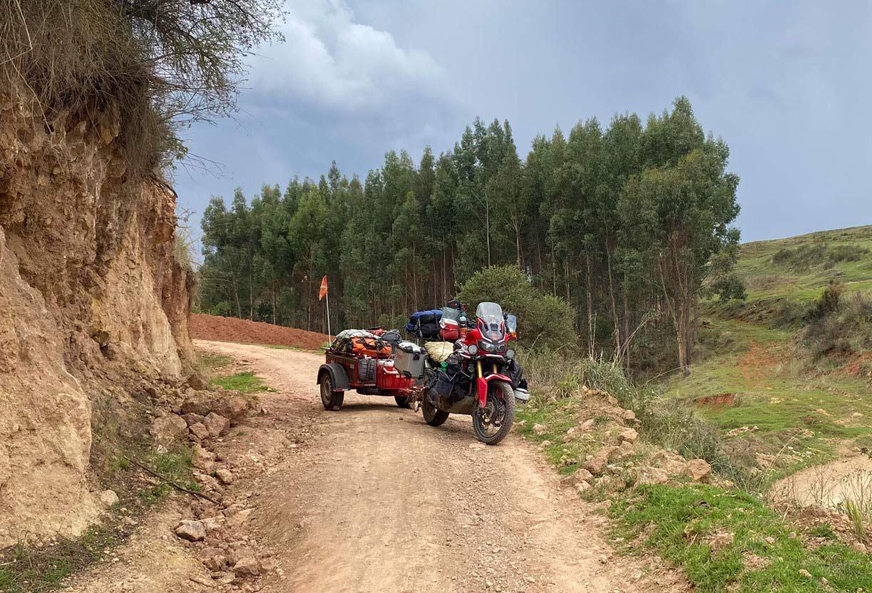 The man, the myth, the legend: An Africa Twin pulling a trailer somewhere in South America.