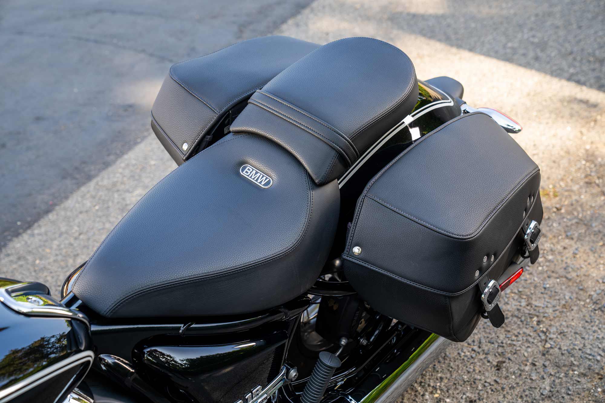 The rider’s seat has a pleasing dish which helps keep the rider in place during braking and acceleration. We also love the look and function of the saddlebags.