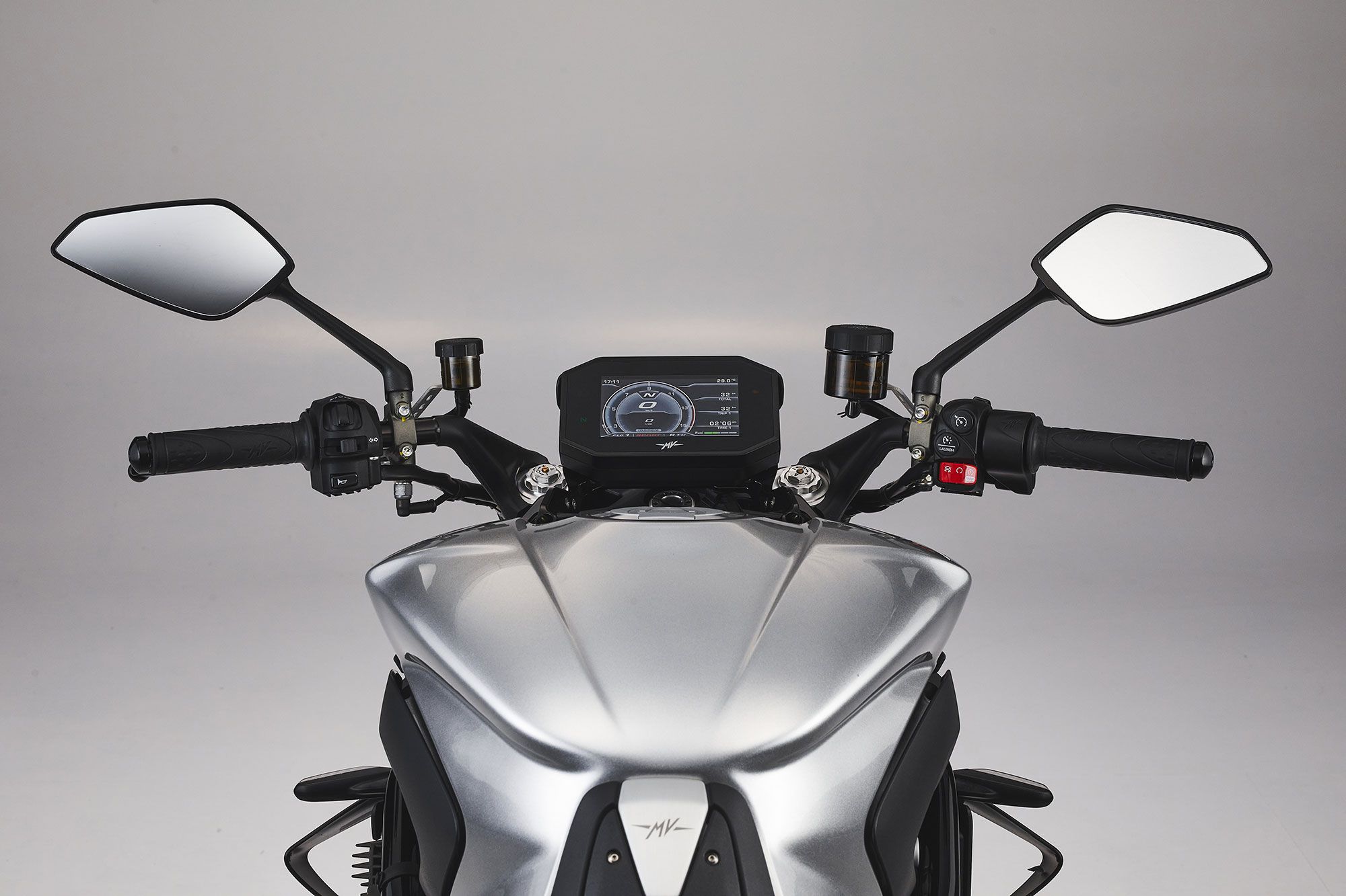 The RS gets new clip-on-style handlebars to provide a more comfortable ride position.