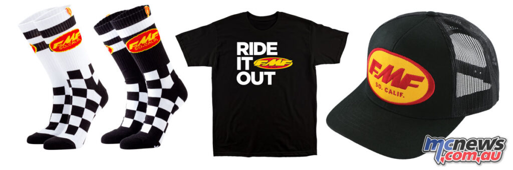 FMF casual gear includes socks, t-shirts and caps