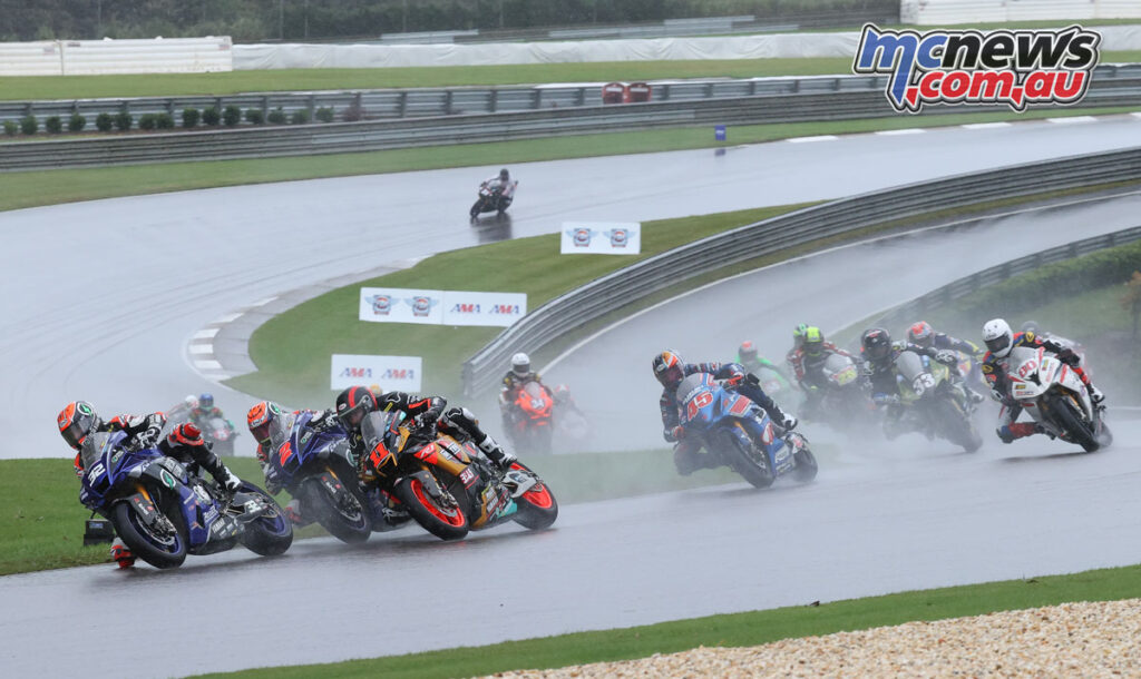 Jake Gagne in the lead in wet conditions at Barber Motorsport Park