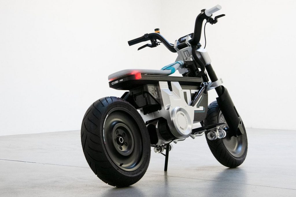 A view from the back of the A side view of the BMW CE 02 concept scooter
