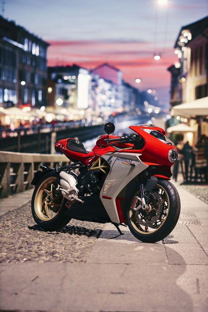 A side view of the MV Agusta Superveloce F3 800