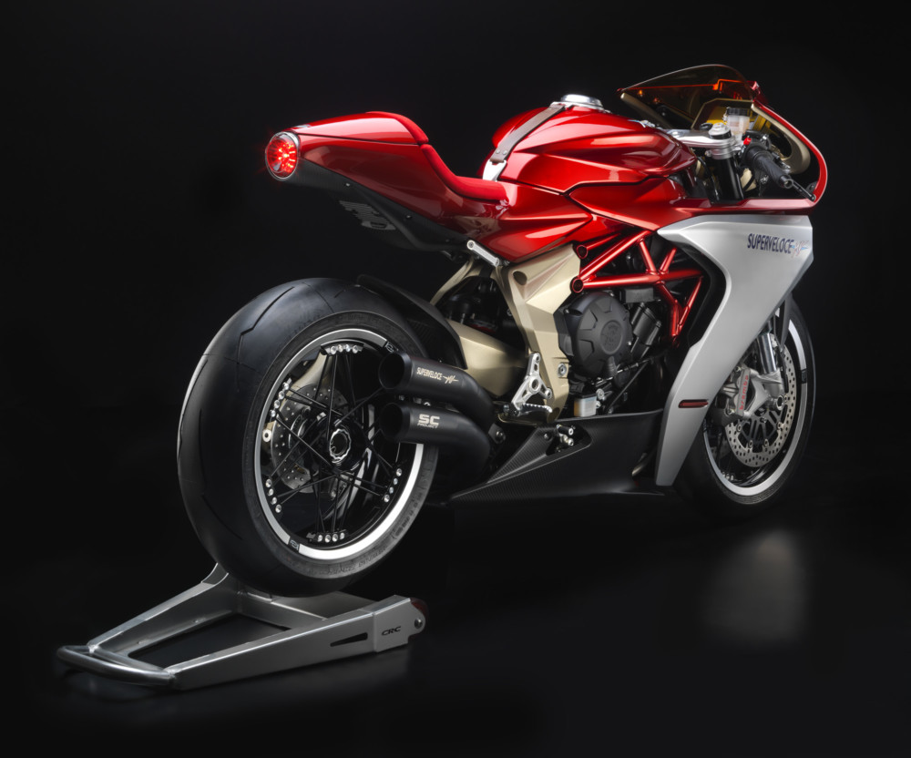 A back view of the MV Agusta Superveloce F3 800