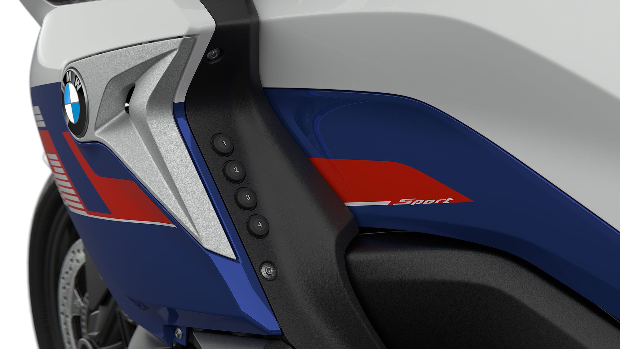 Riders can select up to 18 different functions using the four buttons built into the left-side fairing.