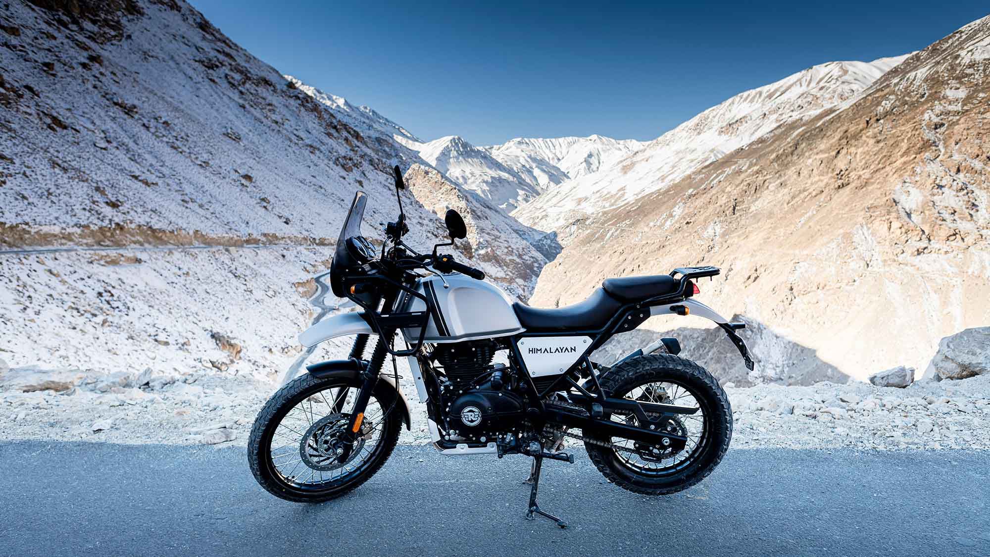 The 2022 Royal Enfield Himalayan in Mirage Silver colorway.
