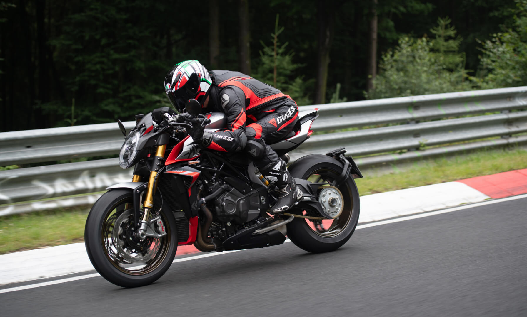 A shot of a rider on the MV Agusta Brutale 1000 Nürburgring at the track