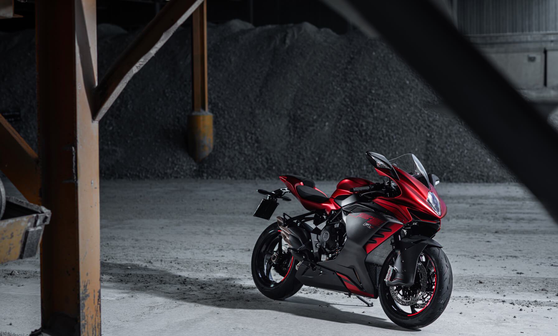 2022 MV Agusta F3 RR parked in empty lot at night
