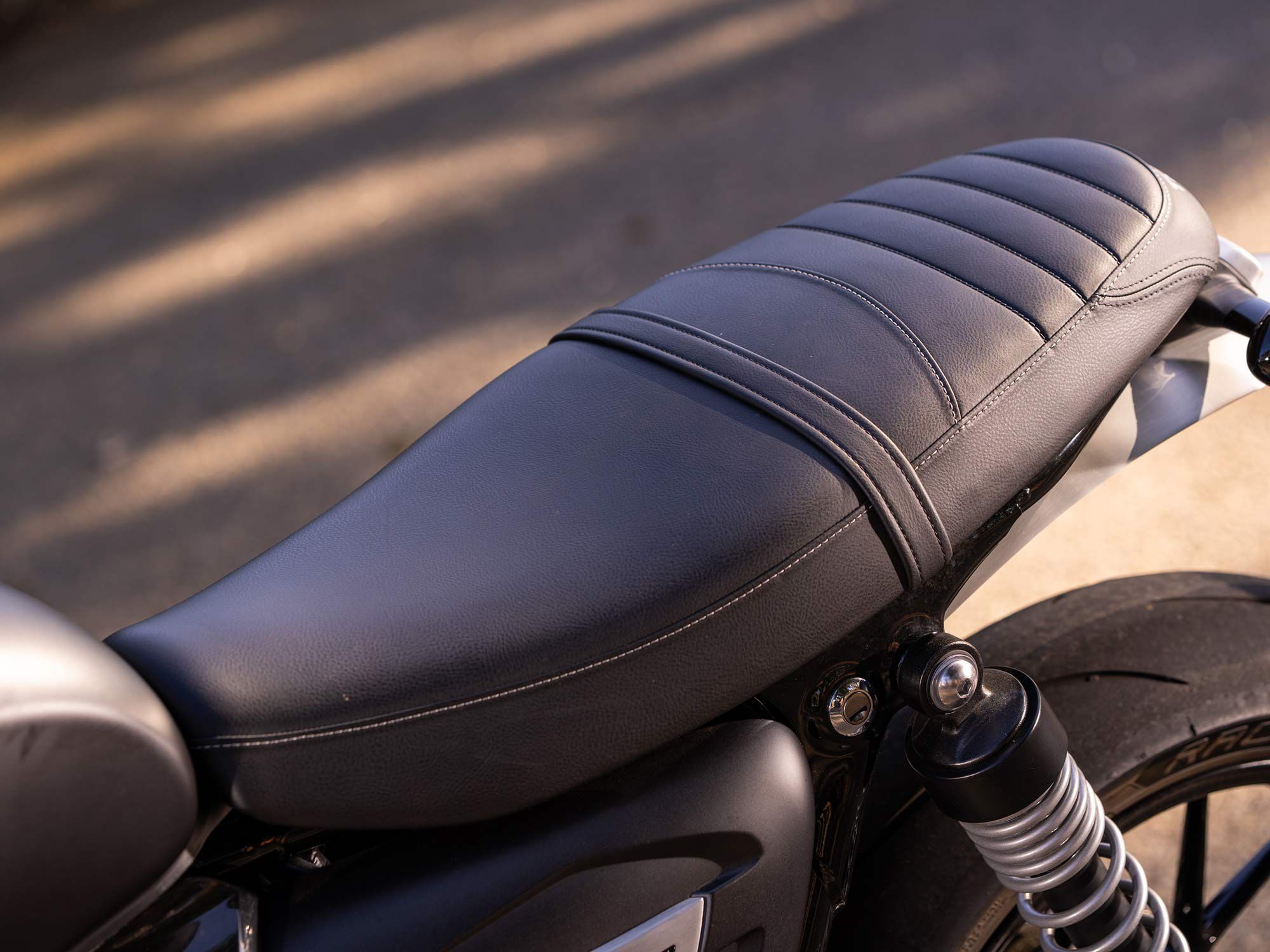 The Speed Twin’s saddle is comfortable, plus there’s room for two.