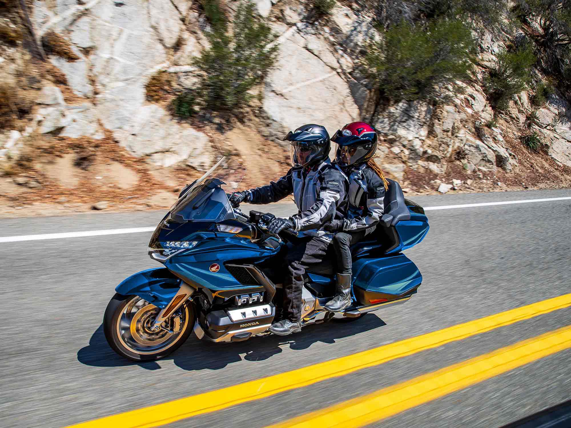 The OG two-up bike, the Honda Gold Wing Tour makes long-range rides with a passenger a luxurious experience.