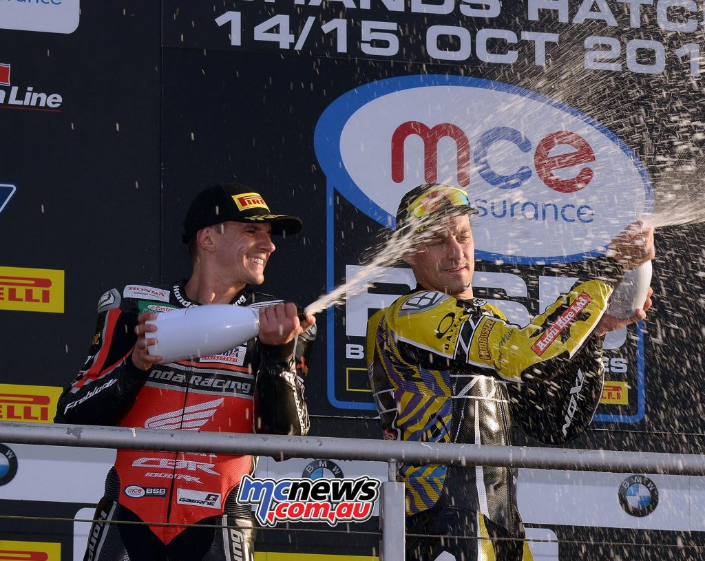Two Aussies spray the champagne - Race victor Josh Brookes and second placed Jason O'Halloran - Image by Jon Jessop