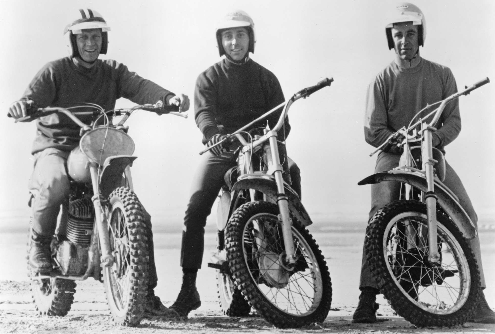 Steve McQueen, Mert Lawill, and Malcolm Smith are aspirational motorcycle racers from Hollywood history.
