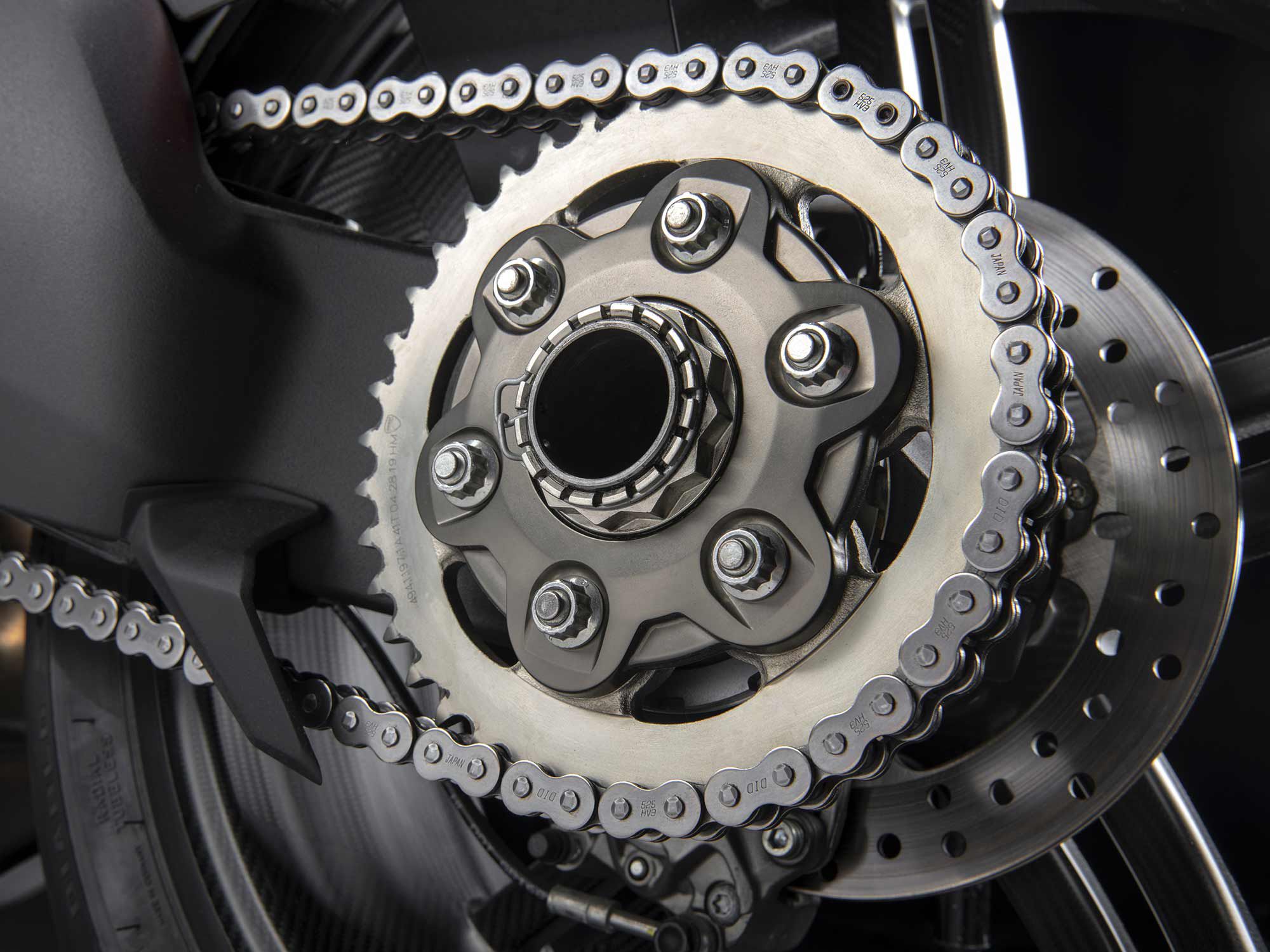 The final drive and 520 chain are lighter on the SP2 than the standard V4.