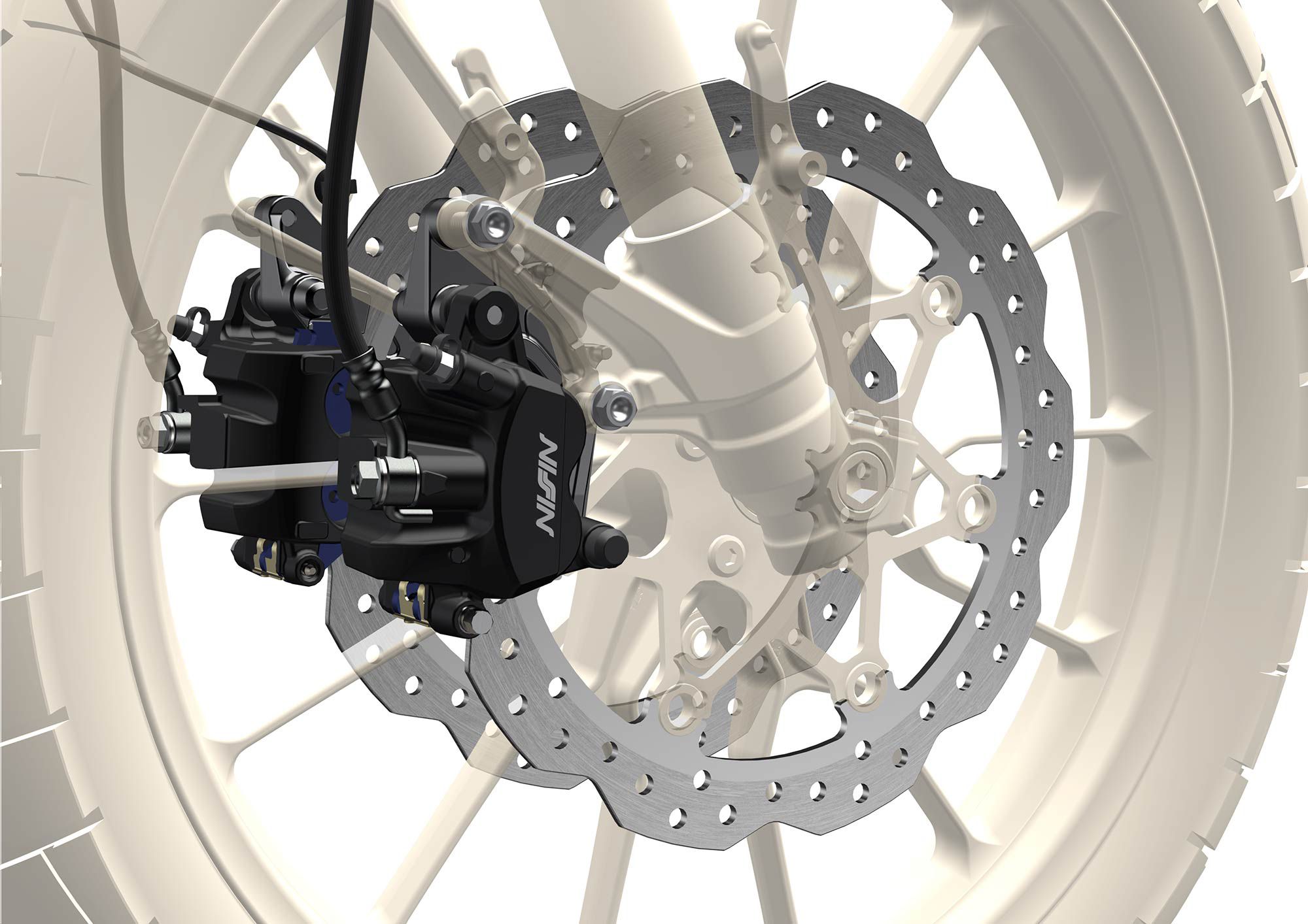 The 2022 CB500X’s dual 296mm petal-style rotors (versus single 310mm brake disc on the 2021 model) and axial-mounted Nissin two-piston calipers require less lever pressure when braking, while keeping any weight gain to a minimum.