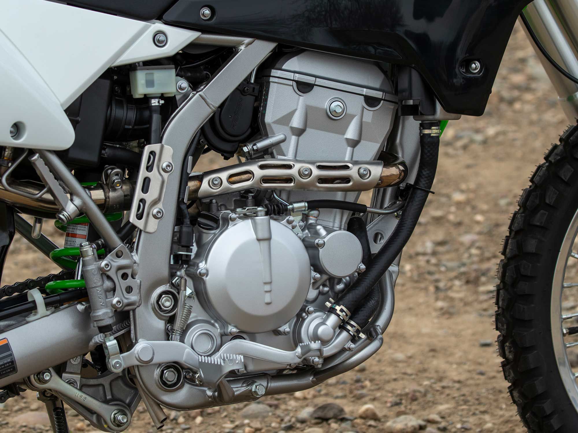 Equipped with EFI and convenient electric start, the KLX proved hassle-free to cold start, a momentary bump of the thumb button effortlessly prodding the motor into a smooth idle.