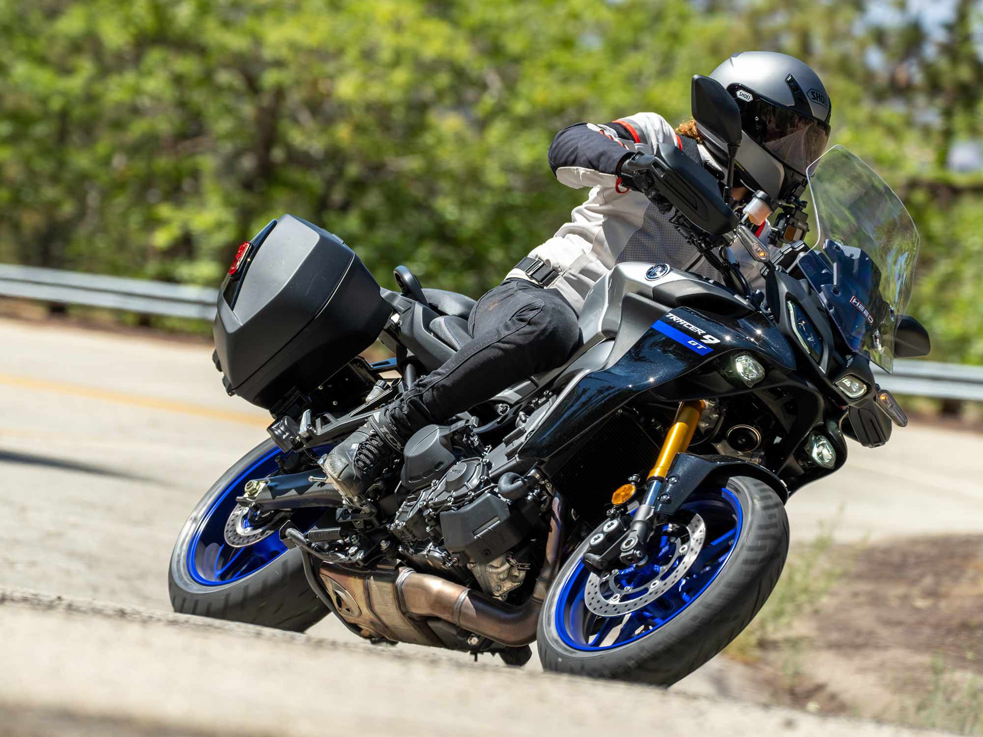Yamaha’s Tracer 9 GT generally handles well for a 503-pound motorcycle. But its suspension isn’t as poised during fast-paced rides as the MT-09.