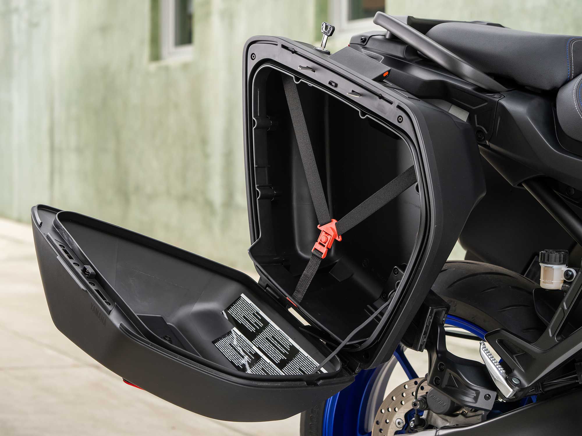Lockable and removable hard case luggage is standard on every Tracer 9 GT. The cases can swallow nearly 8 gallons of gear.