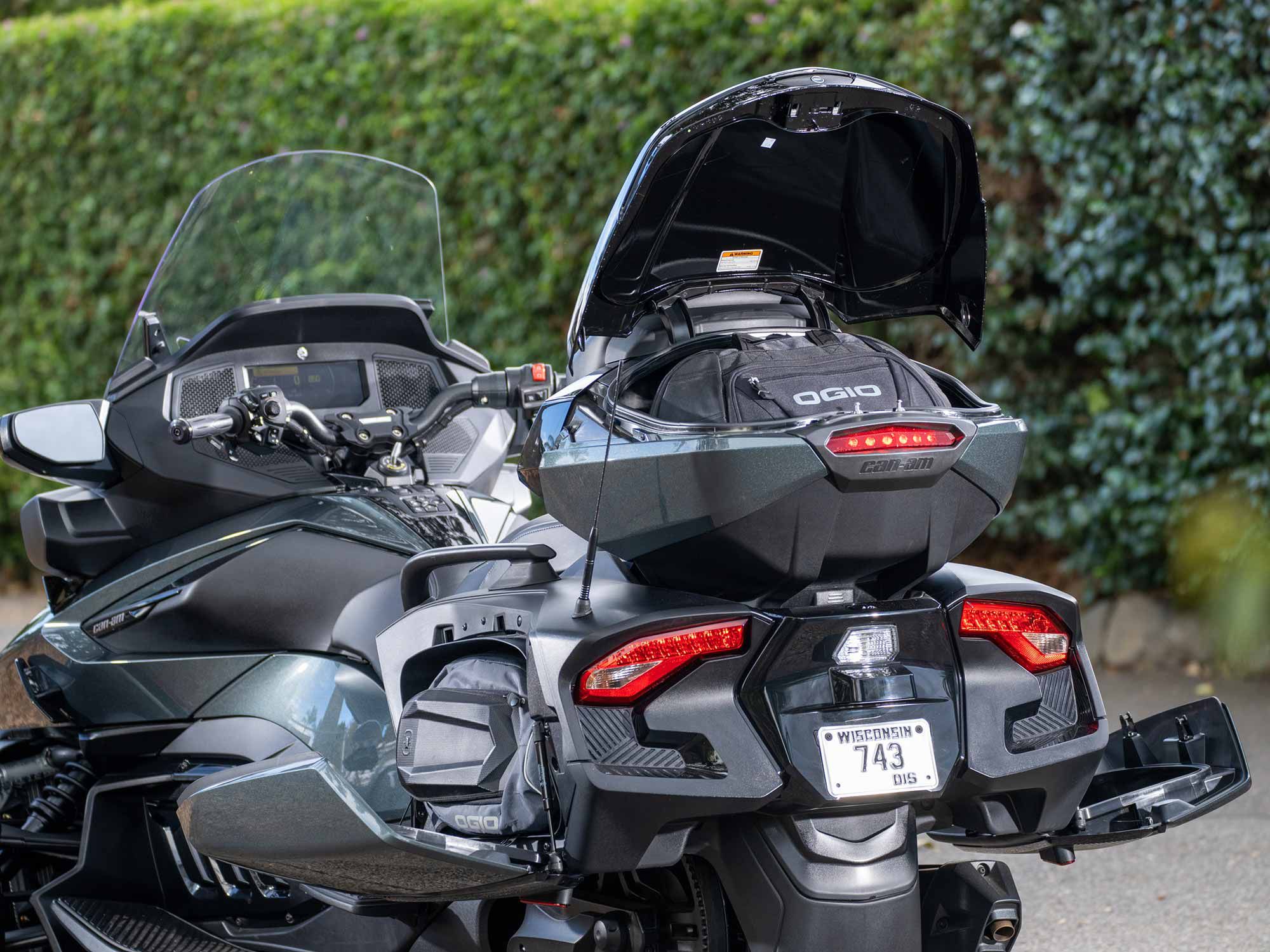 When it comes to storage, the Can-Am Spyder RT Limited reigns supreme. It offers three times more storage capacity than Honda’s Gold Wing Tour.