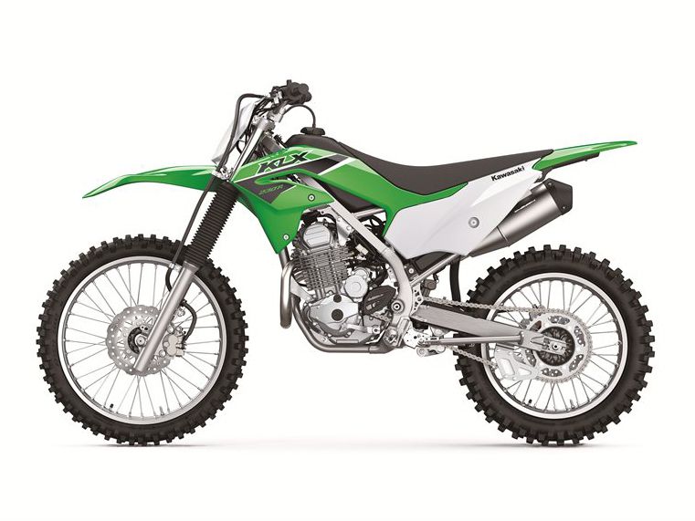 The Kawasaki KLX230R has a 36.4-inch seat height versus the 35.4-inch seat height of its shorter sibling, the 230R S.
