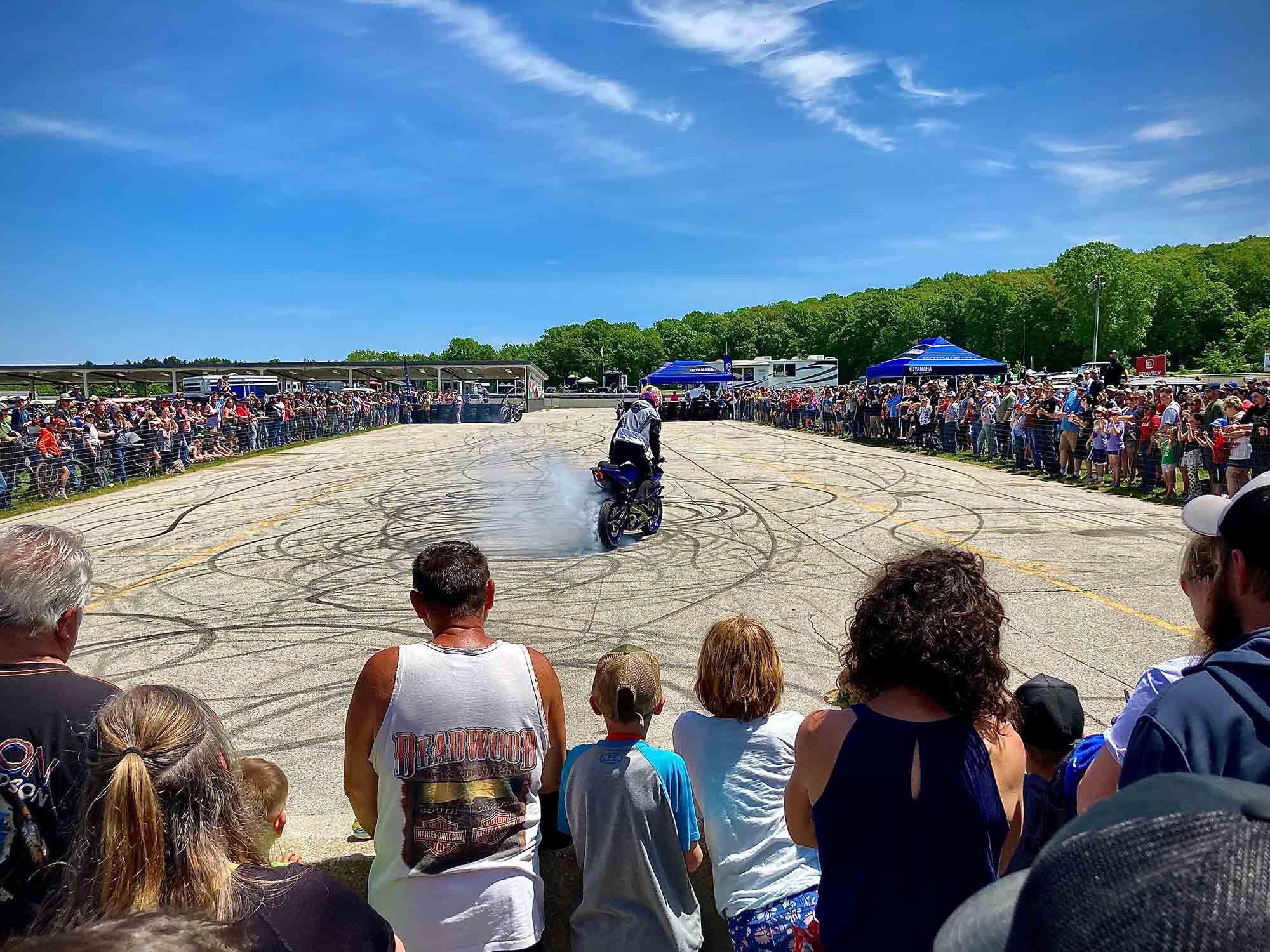 Burnouts and sunburn: Watching the stunt riders put on a show.