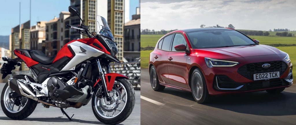 Honda's NC 750 against a Ford Focus. Media courtesy of Top Gear and MCN.