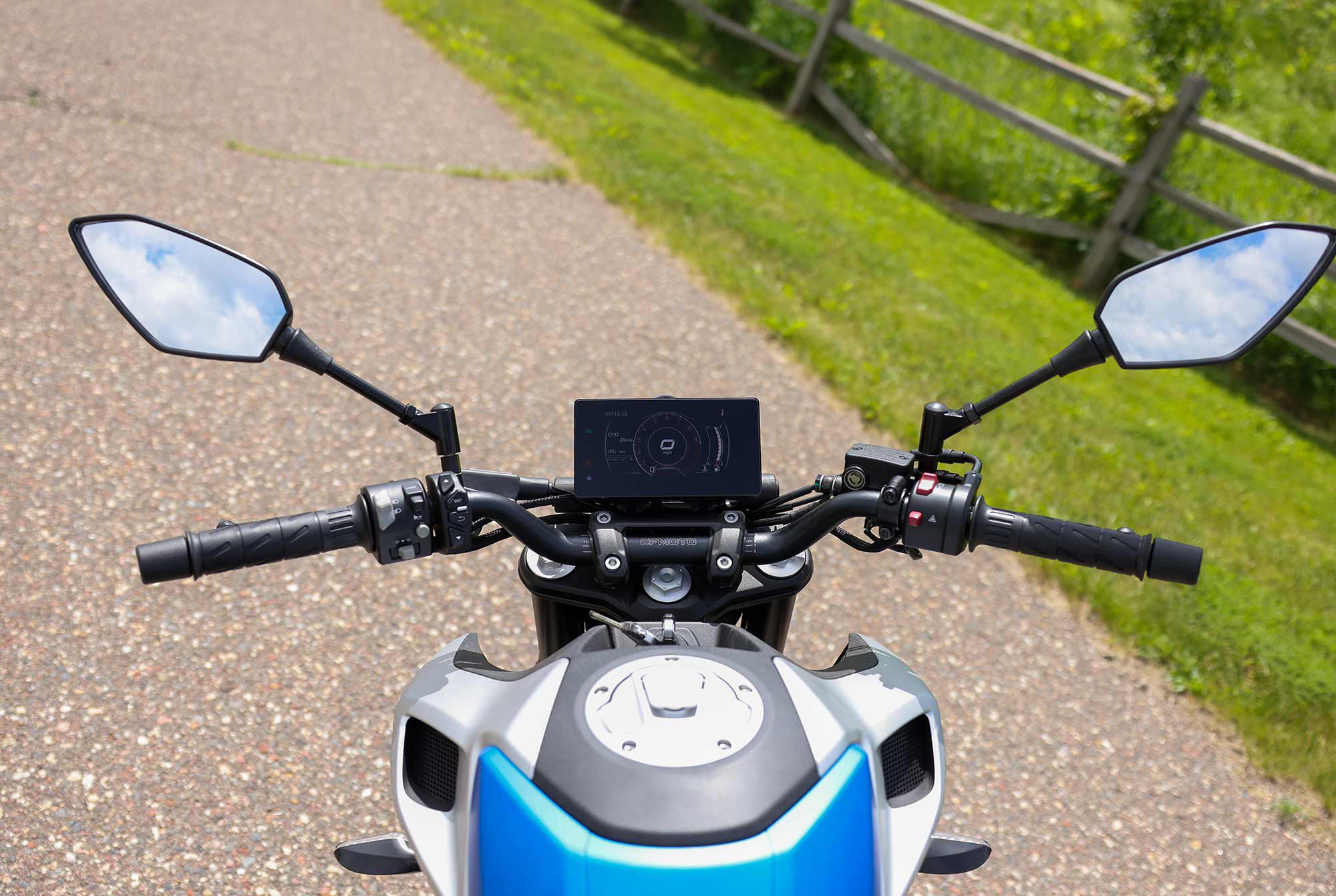 A 5-inch full-color TFT display on a bike costing under $4,000. Credit CFMOTO for finding ways to incorporate modern technology into an affordable package.