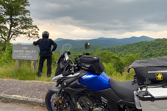Cross-Country Motorcycle Trip Thad Wolff Suzuki V-Strom 650XT Maggie Valley Overlook