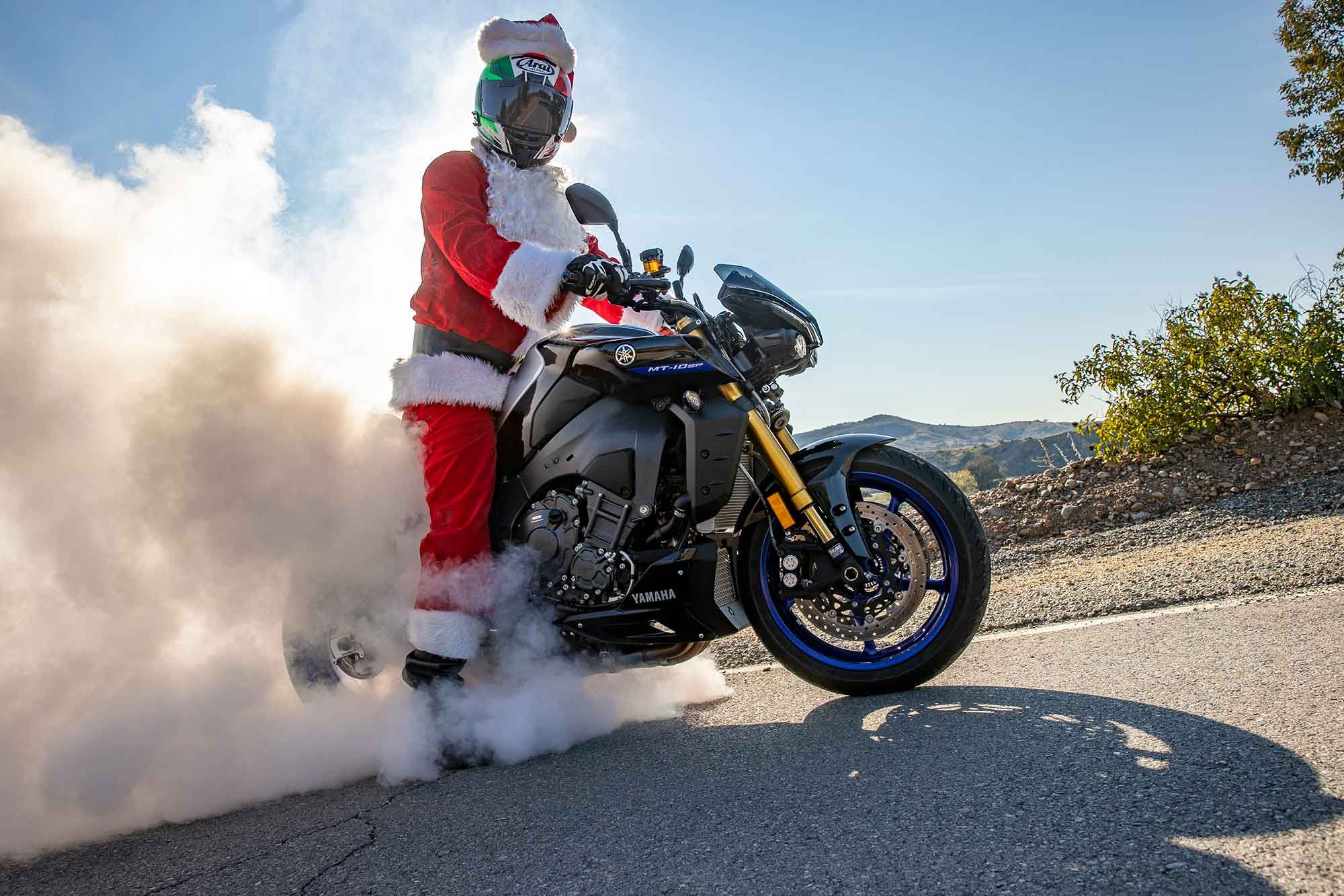 After a hard day’s work, Santa Claus celebrates with a big smelly burnout.