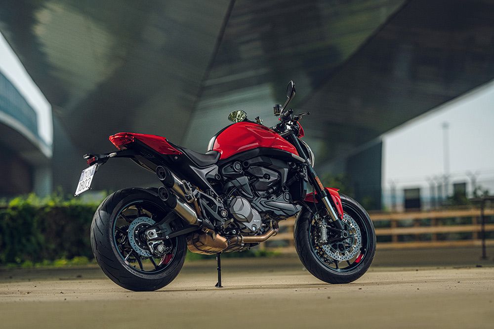 Ducati describes the Monster’s design as essential. Neat lines, an engine, a seat, a fuel tank, and a handlebar.