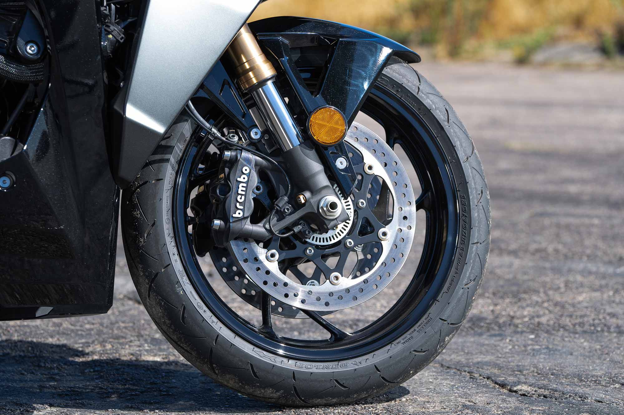 Fully adjustable front suspension and basic, but capable braking package help Suzuki riders carve through turns.