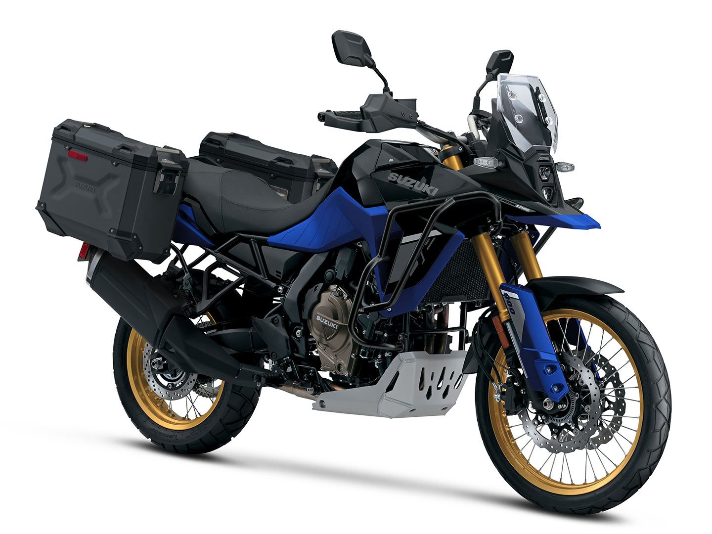 V-Strom 800DE Adventure models come standard with quick-release 37L aluminum panniers, and some adventure-focused hardware.