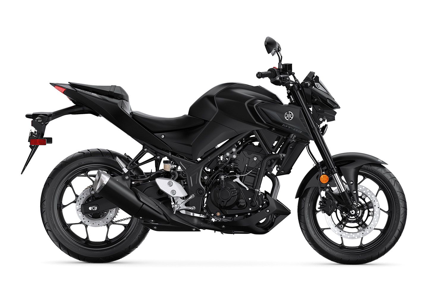 The 2023 Yamaha MT-03 in Matte Stealth Black.