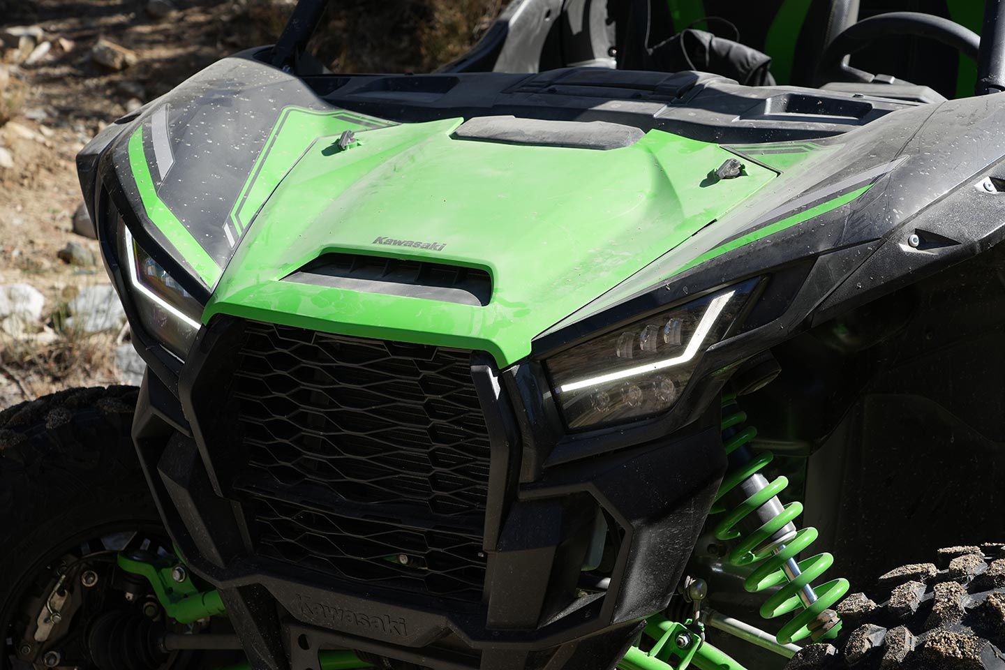 The 2023 Teryx KRX 1000 has pleasing lines. Driver’s will appreciate the low hood which makes it easy to peer out of, especially over uneven terrain.