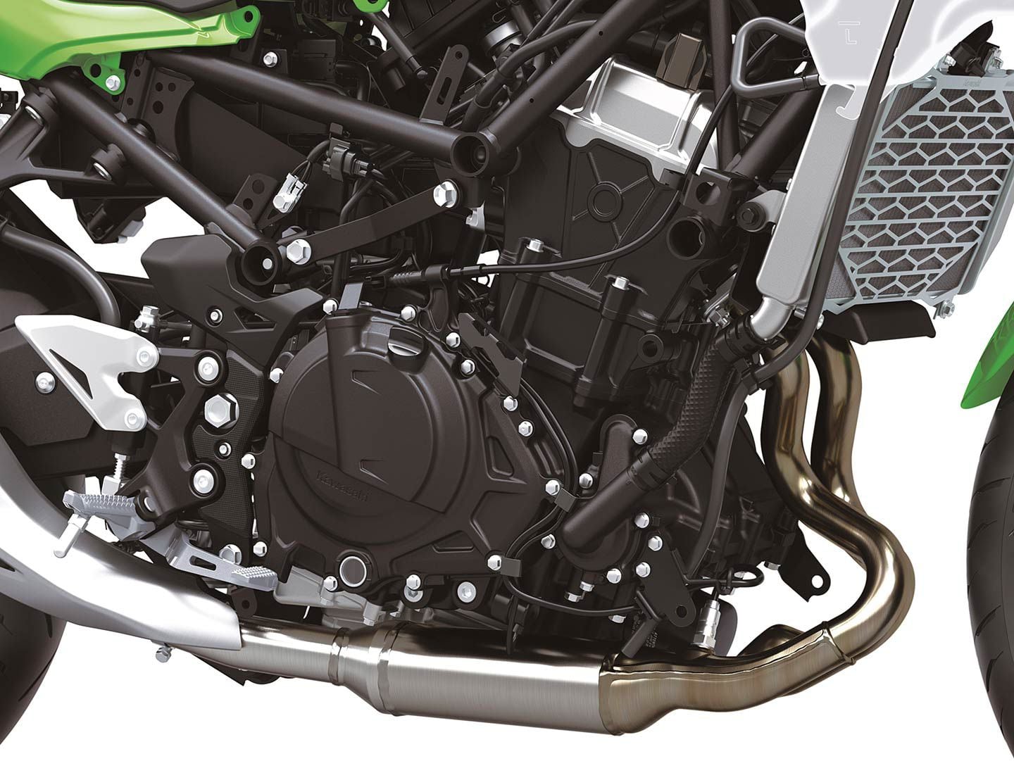 Kawasaki increased stroke and updated several components to create the new 451cc parallel-twin engine.